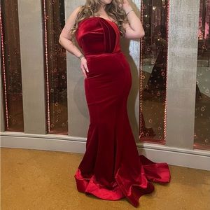 Red Velvet Couture Evening Gown